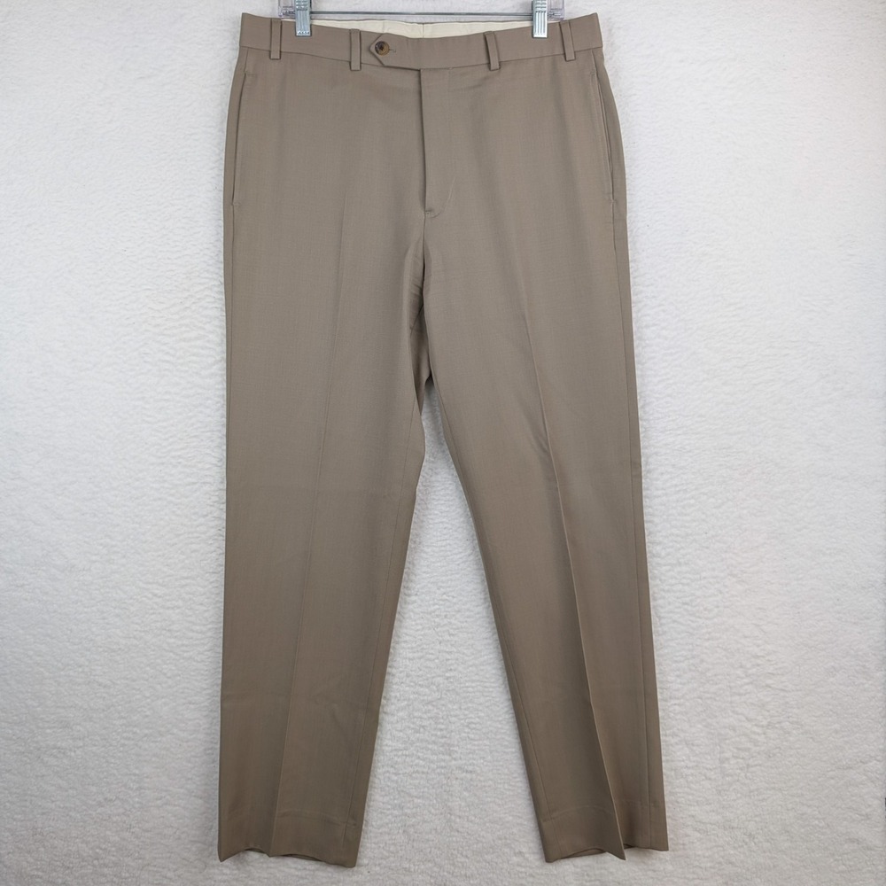 Brooks Brothers "Madison Fit" Dress Pants Men's 35x32 Dark Tan Wool Flat Front